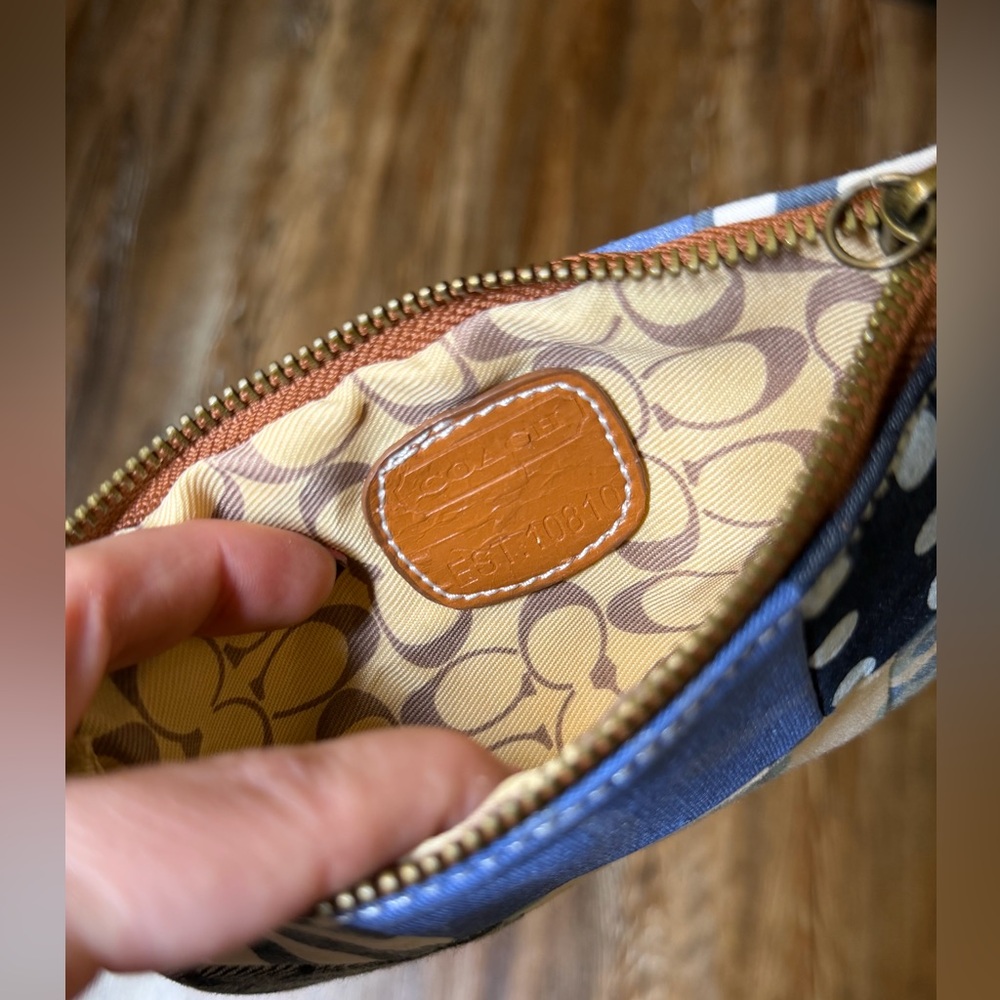 Coach Blue And White Patchwork Patterned Pouch - image 3